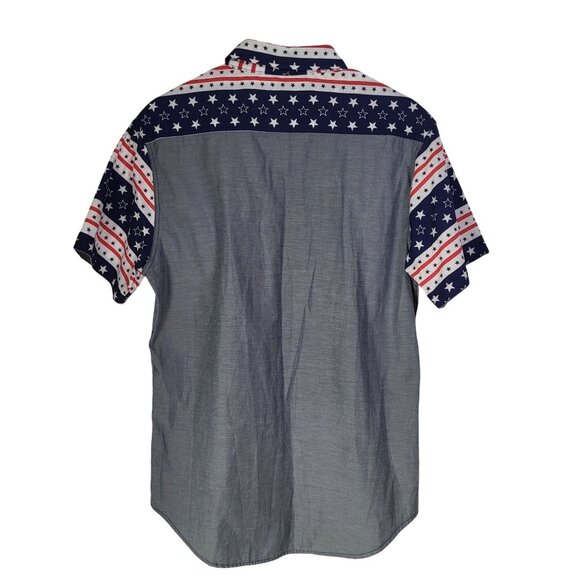 AMERICAN GARAGE Men's Large Button Up Shirt Short Sleeve Patriotic - Picture 3 of 6
